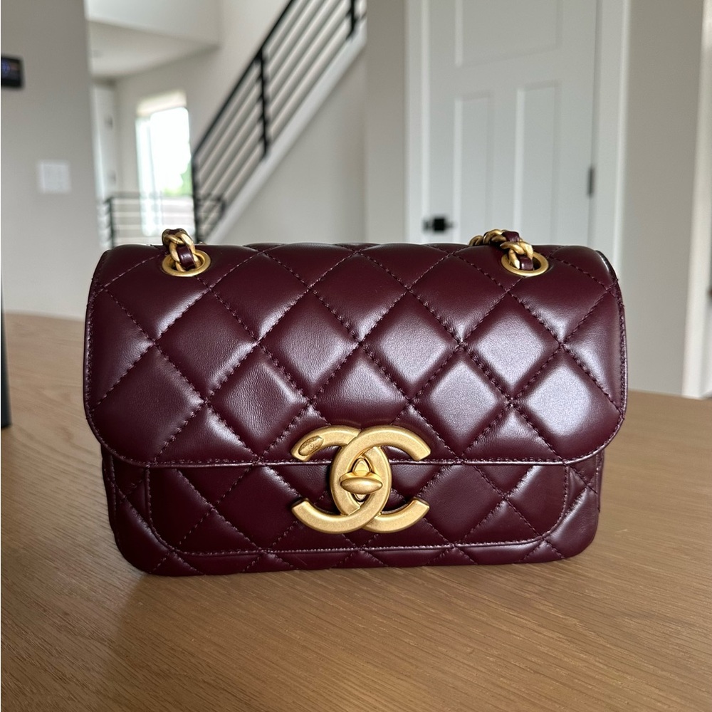 SOLD- Chanel Burgundy small Flap Bag Lambskin - Picture 13 of 14